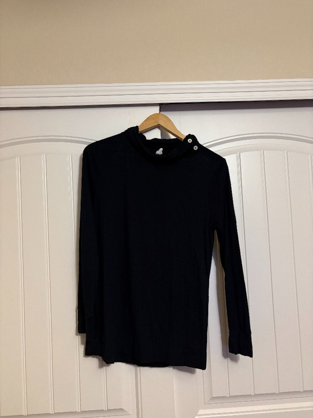 Kate Quinn Turtleneck Shirt Small Black Button Detail Modal Blend Long Sleeves